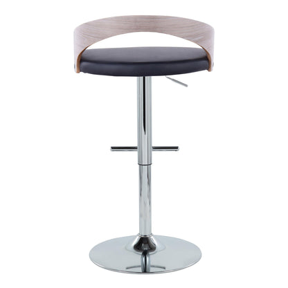 Grotto - Contemporary Adjustable Height Barstool With Swivel With Straight T Footrest (Set of 2) - Chrome / Light Gray / Black