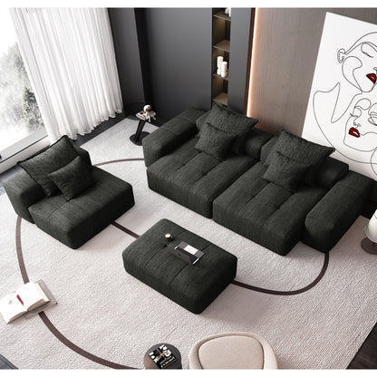 Modern Oversized Modular Sectional Sofa, Sparkling Fabric Soft Cushion Sofa With 6 Pillows, 6 Pieces Diy Combination Tufted Sofa, No Assembly Required - Black