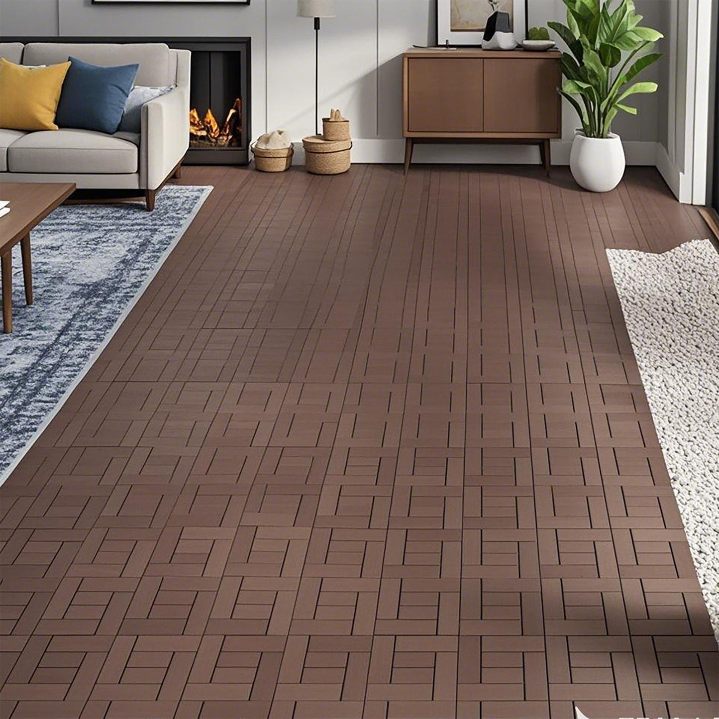 Zz Style 12" Patio Deck Tiles, Diy Interlocking Flooring - Red Brown