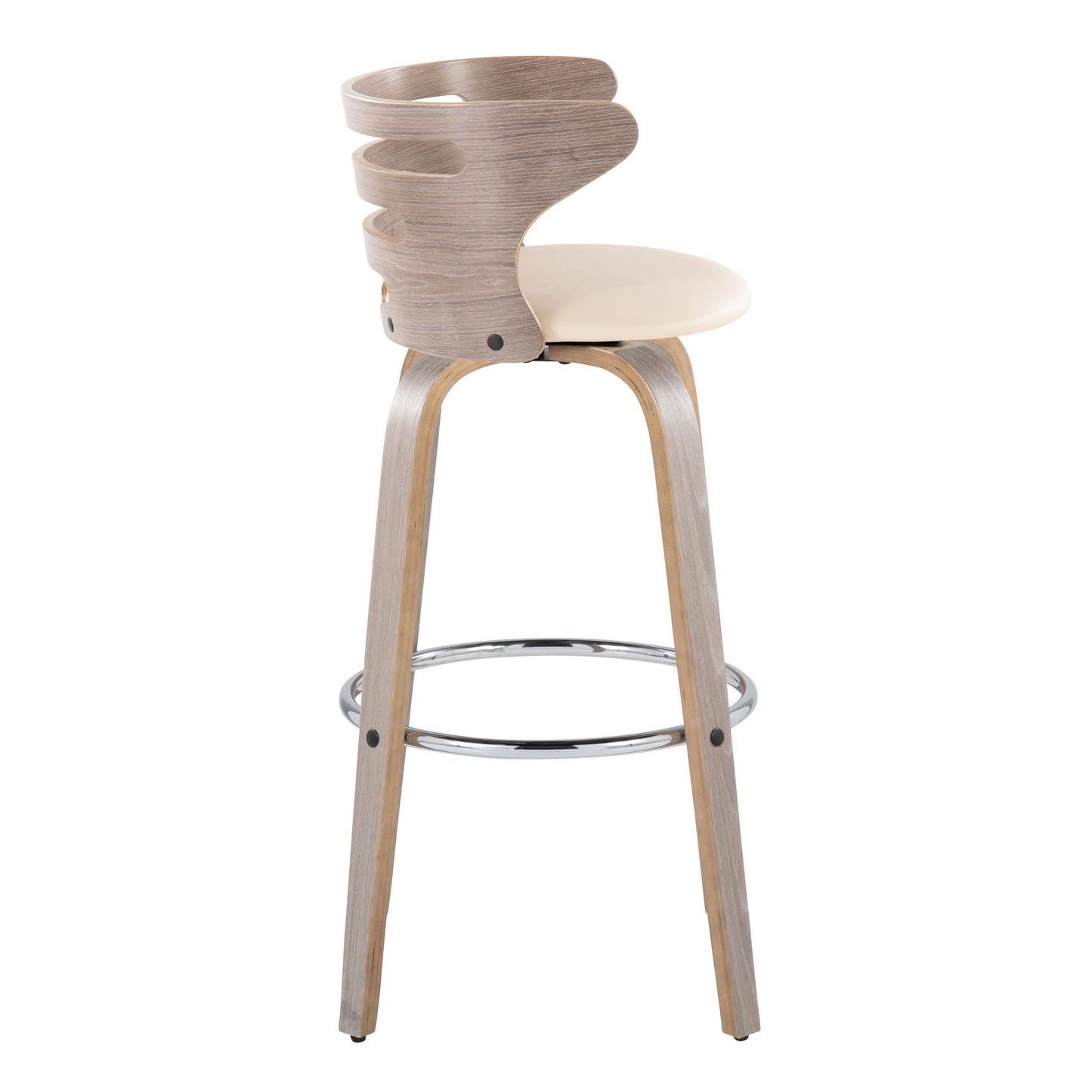 Cosini - Mid-Century Modern Fixed Height Barstool With Swivel With Round Footrest (Set of 2) - Light Gray / Cream