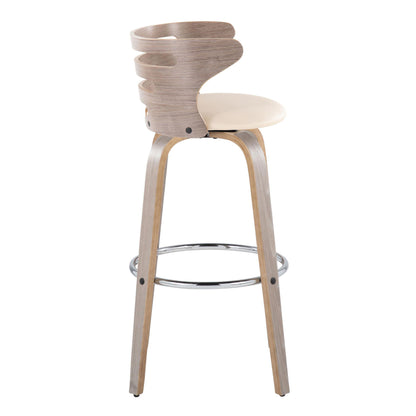 Cosini - Mid-Century Modern Fixed Height Barstool With Swivel With Round Footrest (Set of 2) - Light Gray / Cream