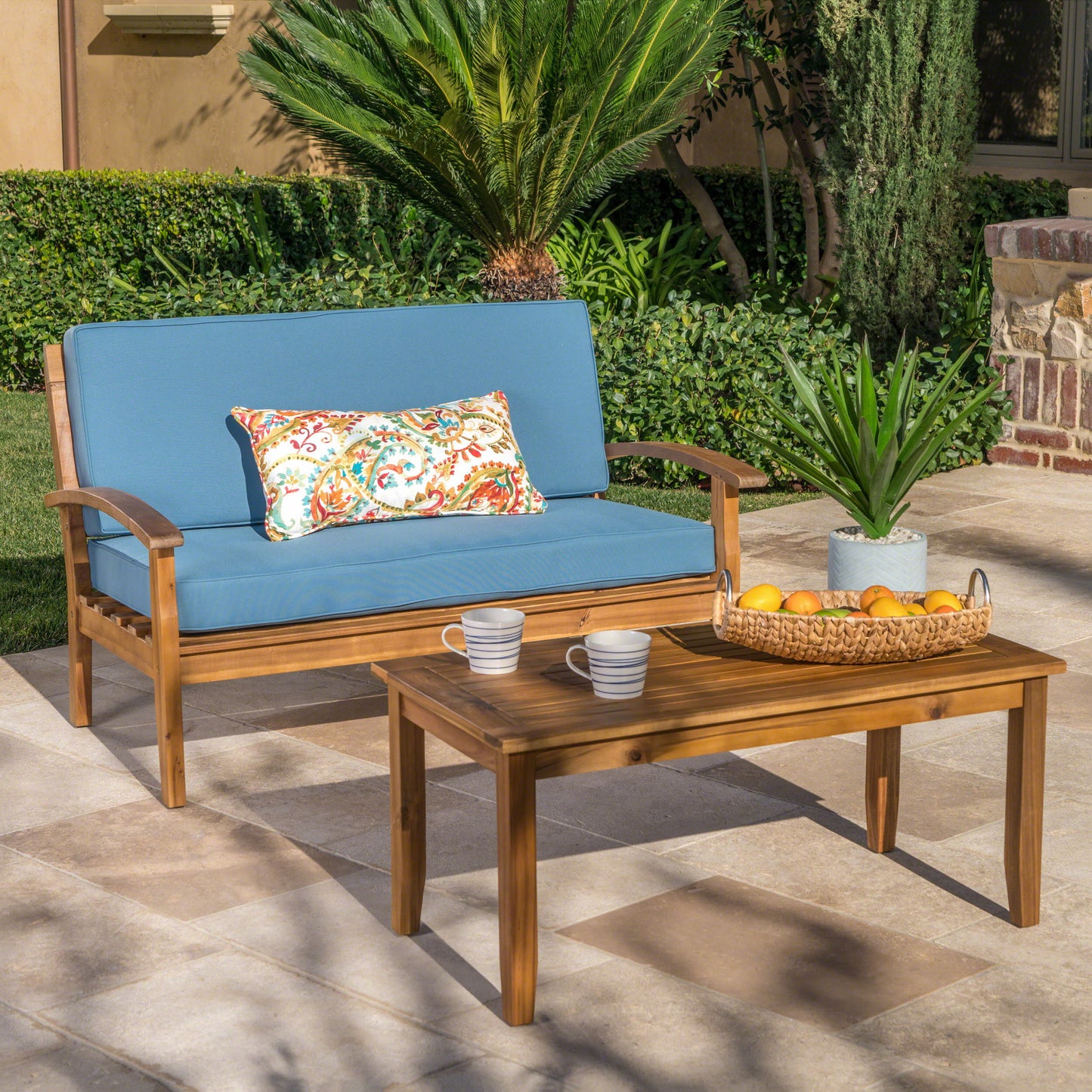 Outdoor Chat Set With Coffee Table And Loveseat - Teak