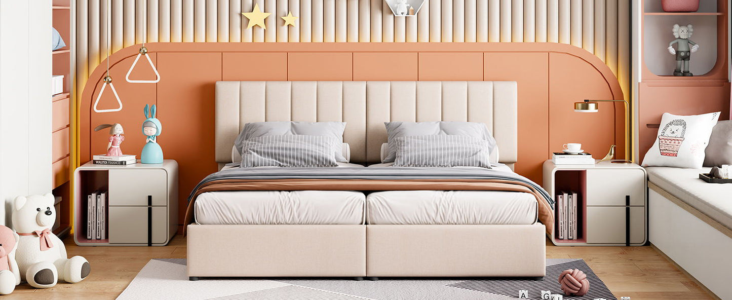King Size Upholstered Platform Bed With A Hydraulic Storage System - Beige