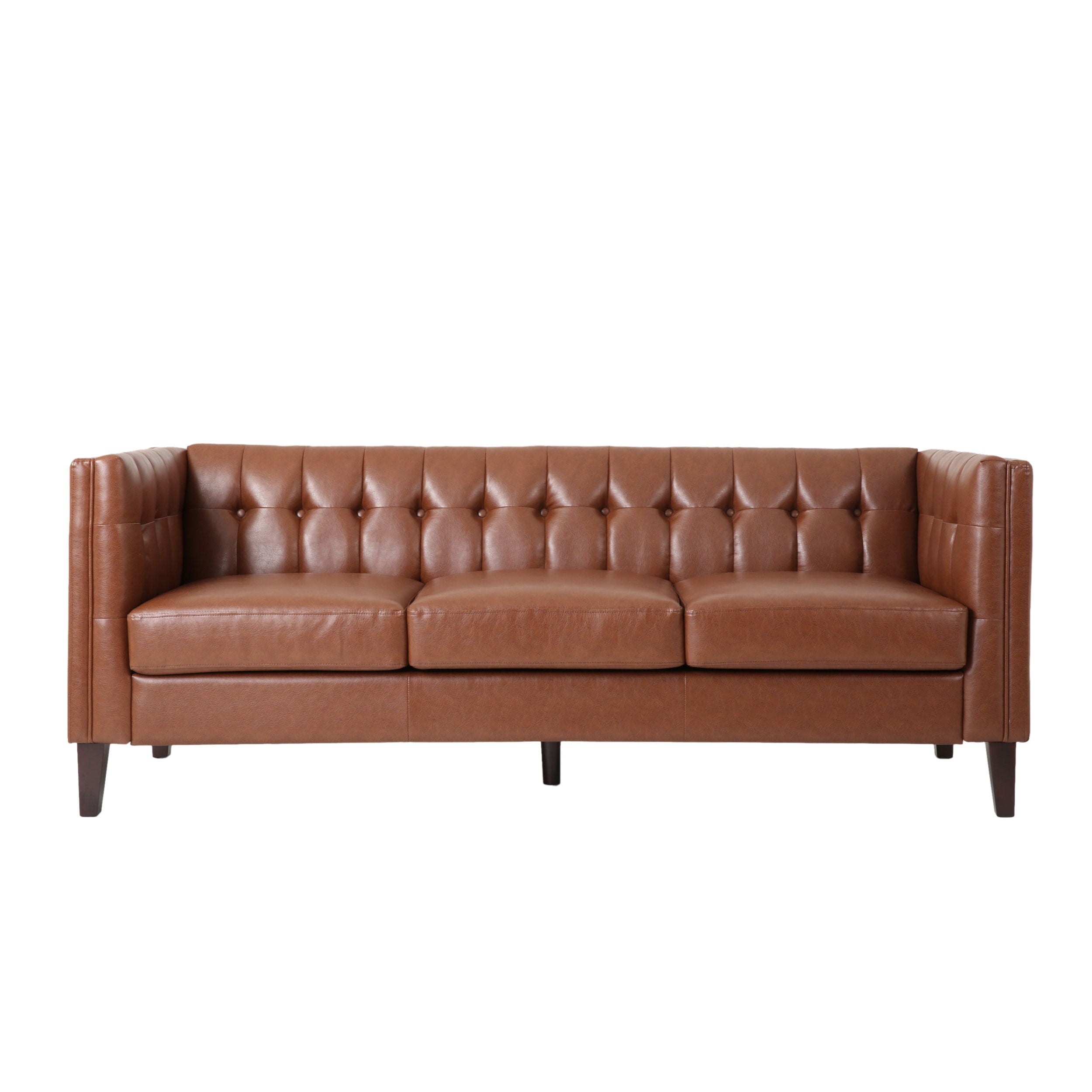 Comfy 3 Seat Sofa With Tufted Back, Modern For Living Room - Light Brown