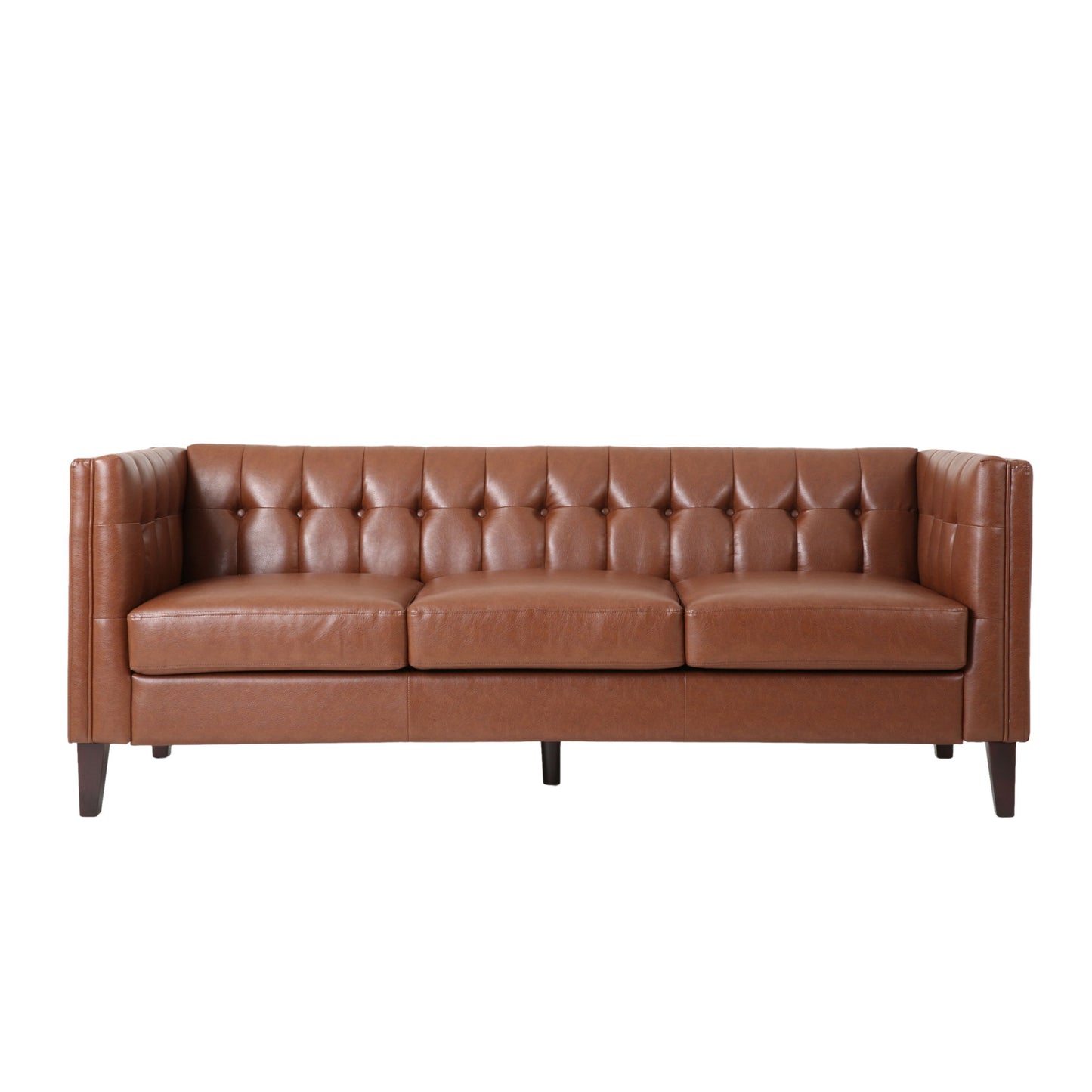 Comfy 3 Seat Sofa With Tufted Back, Modern For Living Room - Light Brown