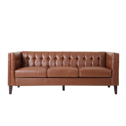 Comfy 3 Seat Sofa With Tufted Back, Modern For Living Room - Light Brown