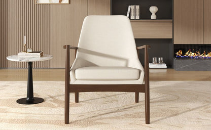 Accent Chair, Mid-Century Modern Armchair With Solid Wood Frame, Reading Leisure Chair With High Back For Living Room - Beige