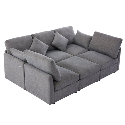 Sectional Sofa Modular Sofa U - Shaped Sofa Couch Sofa Bed L - Shaped Sofa With A Movable Ottoman And Two USB Ports For Living Room - Gray