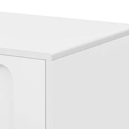 Modern TV Stand For TVs Up To 80", Entertainment Center With Glass Door, 2 Drawers And Cabinets, Wood TV Storage Cabinet With Solid Wood Legs And Metal Handles For Living Room - White