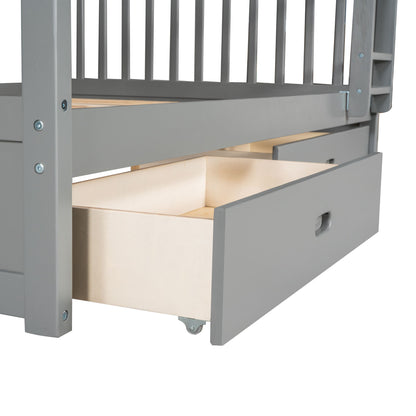 Full Over Full Bunk Bed With Ladders And 2 Storage Drawers - Gray