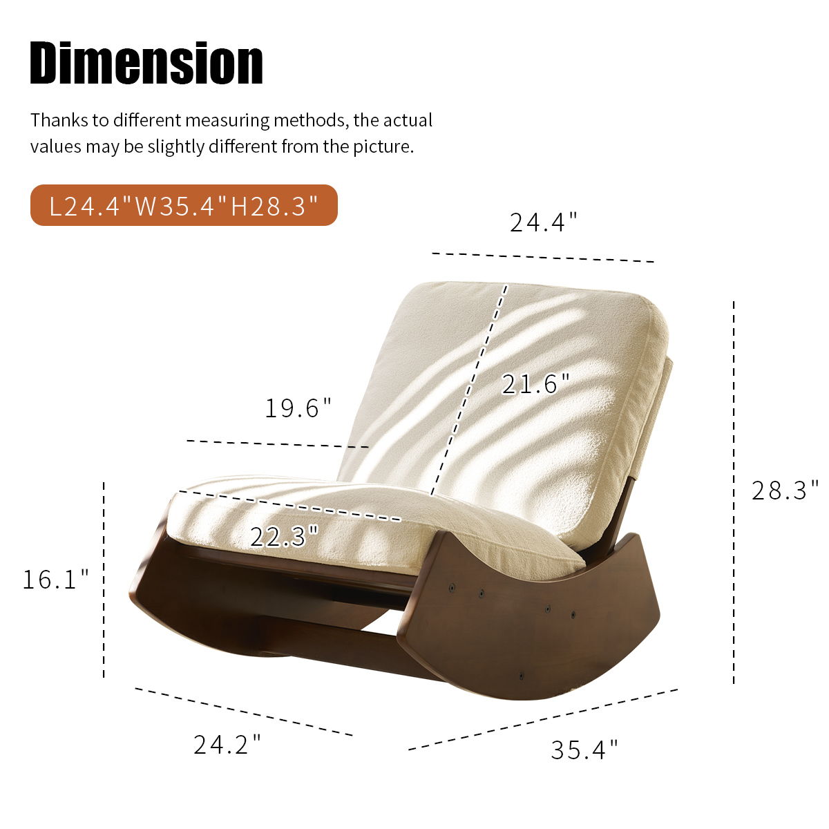 Comfortable Glider Rocking Chair, High - Quality Upholstery Glider Chair, Solid Wood Frame, Perfect For Multiple Settings Accent Reading Chair For Bedroom, Living Room, Nursery - White / Dark Brown