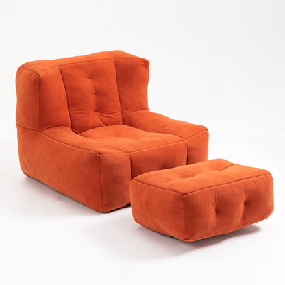 Fluffy Bean Bag Chair, Comfortable Bean Bag For Adults And Children, Super Soft Lazy Sofa Chair With Memory Foam And Ottoman, Indoor Modern Focus Bean Bag Chair For Living Room, Bedroom, Apartment - Red