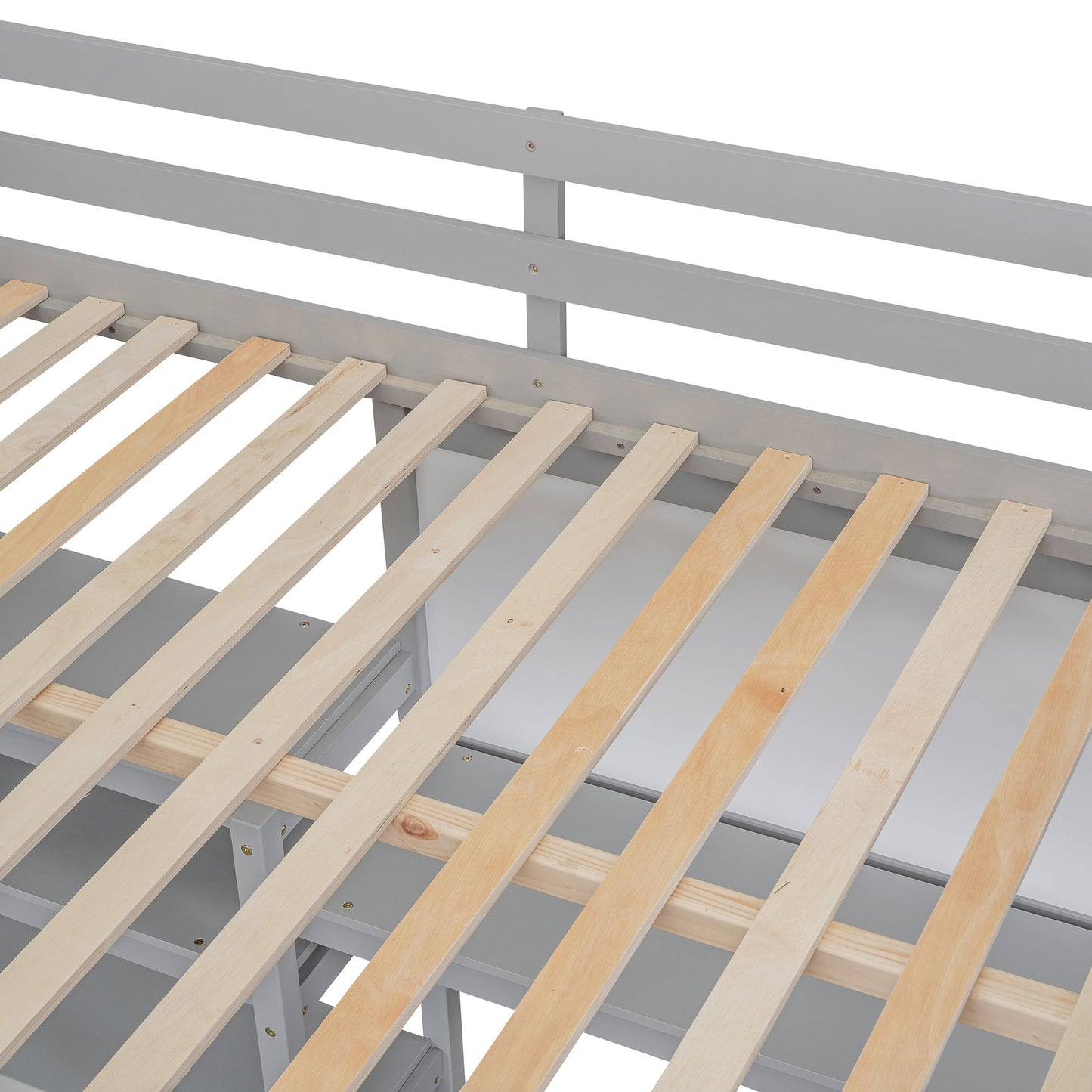 Full Size Loft Bed With Shelves, Desk And Writing Board - Gray