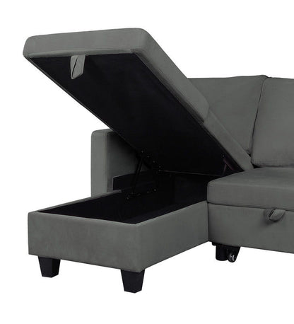 Nova - Velvet Reversible Sleeper Sectional Sofa With Storage Chaise - Dark Gray