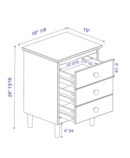 Classic 3 Drawer Solid Wood Nightstand - Walnut