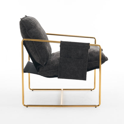 Upholstered Hanging Armchair With Arm Pocketsmetal Frame (Set of 2), Gold-Plated Craftsmanship, Crushed Foam Cushions And Skin-Friendly Woven Fabric For Living Room And Bedroom - Dark Gray