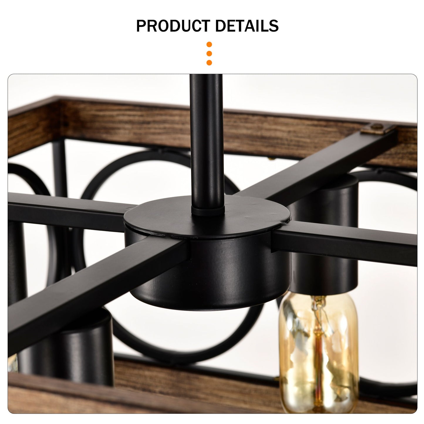 4 Light Square Kitchen Island Lights Ceiling Light Farmhouse Dining Room Light Fixture, Wood And Metal Rectangular Ceiling Light, Ceiling Lighting For Living Room, Conference Room, Home Office - Black
