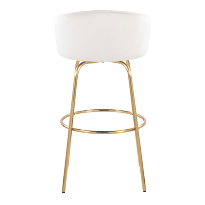 Claire - Contemporary / Glam Fixed - Height Barstool With Swivel With Round Footrest (Set of 2) - Cream