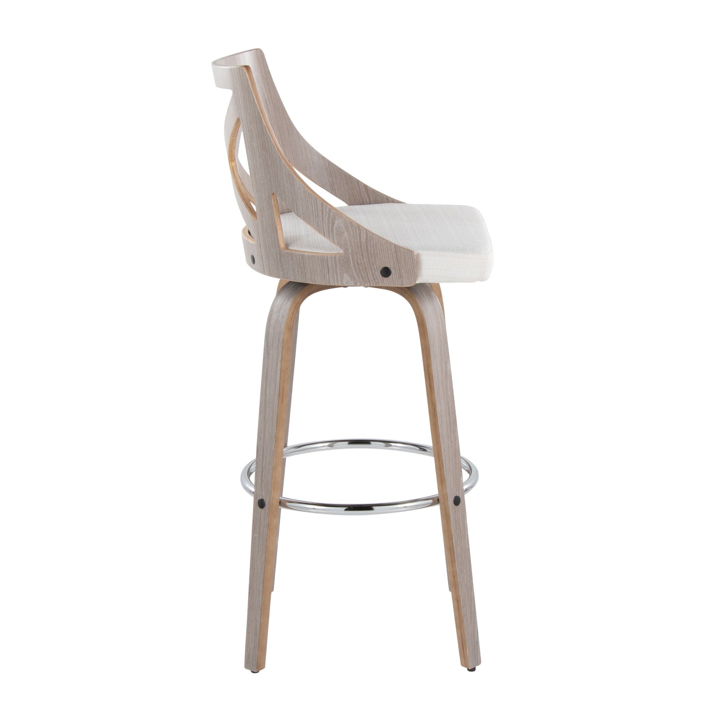 Charlotte - Farmhouse Fixed Height Barstool With Swivel With Round Footrest (Set of 2) - Light Gray / Cream