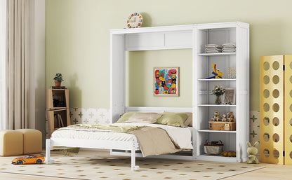 Queen Size Murphy Wall Bed With Shelves - White