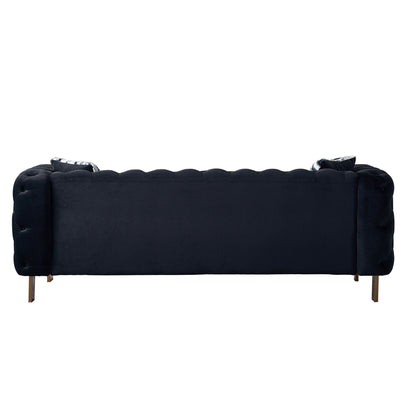 Chesterfield - Modern Tufted Velvet Living Room Sofa, 84.25''W Couch - Black