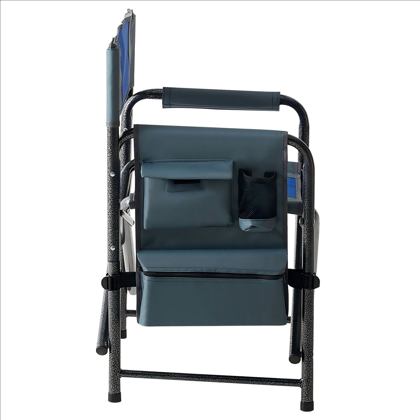 Padded Folding Outdoor Chair With Storage Pockets, Lightweight Oversized Directors Chair For Indoor, Outdoor Camping, Picnics And Fishing - Blue / Gray