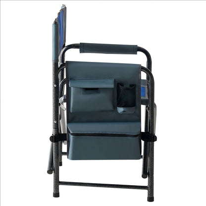 Padded Folding Outdoor Chair With Storage Pockets, Lightweight Oversized Directors Chair For Indoor, Outdoor Camping, Picnics And Fishing - Blue / Gray
