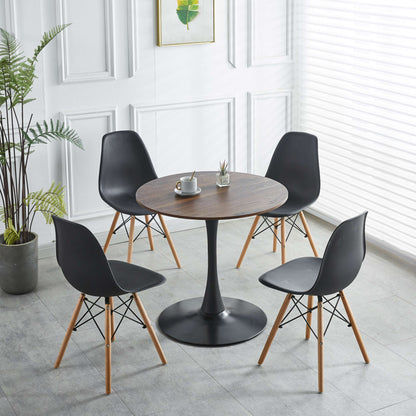Tulip Table Mid-Century Dining Table For 2-4 People With Round MDF Table Top, Pedestal Dining Table, End Table Leisure Coffee Table - Walnut / Black