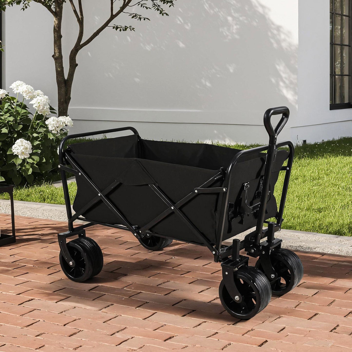 100L Collapsible Folding Beach Wagon Cart With 220Lbs Large Capacity, Wagons Carts Heavy Duty Foldable With Big Wheels For Sand, Garden, Camping - Black