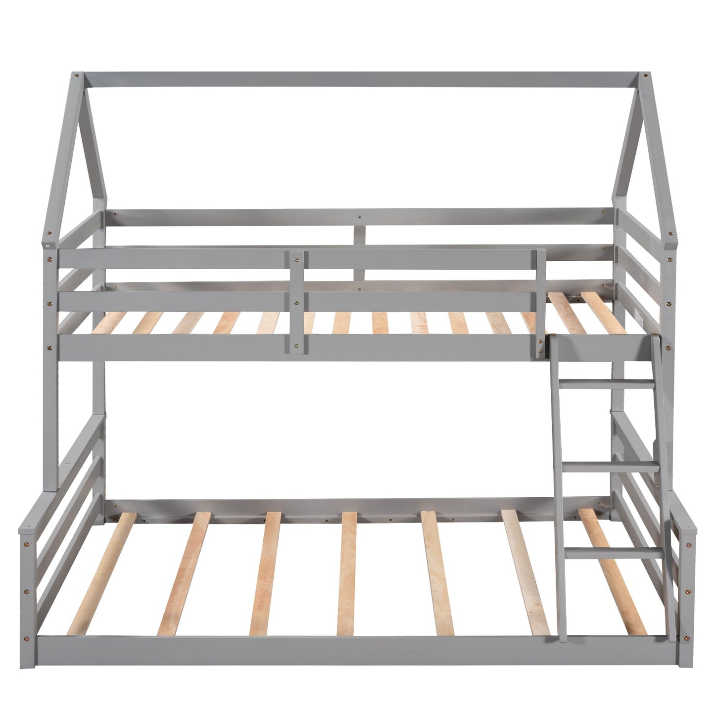 Twin Over Full House Bunk Bed With Built-In Ladder - Gray