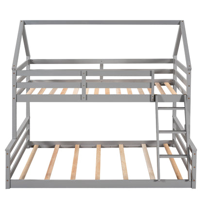 Twin Over Full House Bunk Bed With Built-In Ladder - Gray