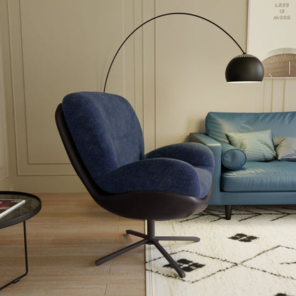 360ÔøΩÔøΩ Swivel Office Chair, Modern Chenille Chair With And Metal Base Frame, No Wheels, Accent Chair - Dark Blue