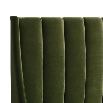Aspen - Queen Vertical Tufted Modern Headboard Platform Bed Set - Olive Green