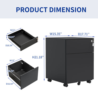 2 Drawer Mobile File Cabinet With Lock Steel File Cabinet For Legal / Letter / A4 / F4 Size/ Home / Office Design - Black
