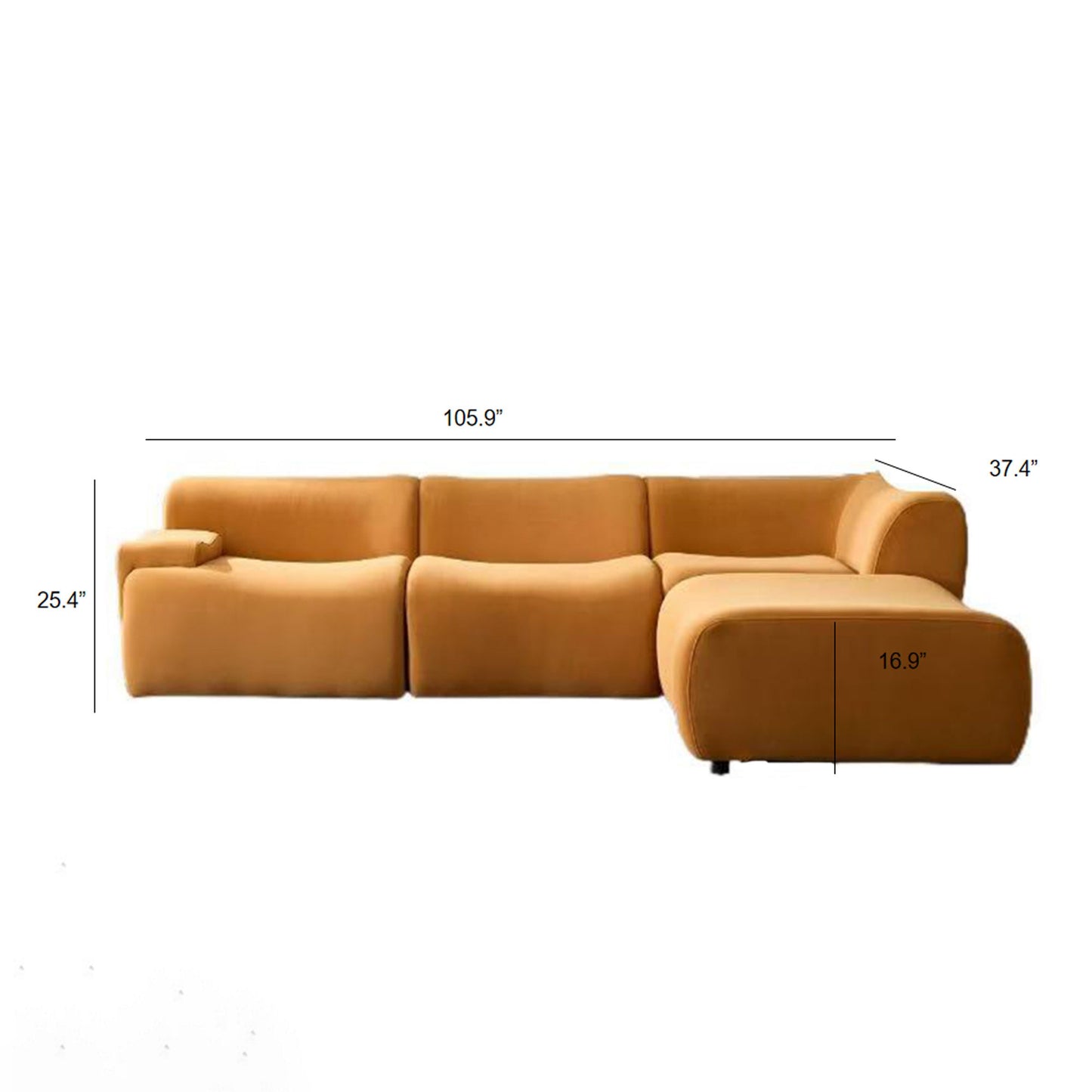 Sectional Sofa With Durable Fabric And High Density Sponge, Solid Wood Frame, 4 Seats - Orange