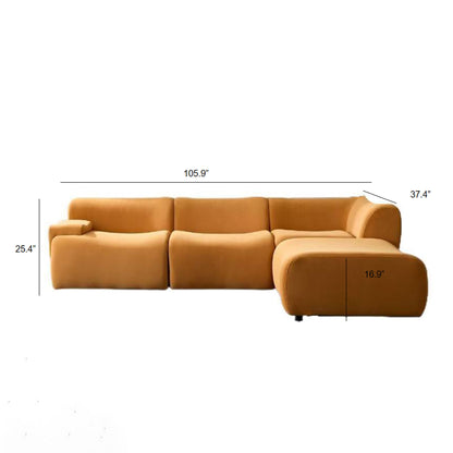 Sectional Sofa With Durable Fabric And High Density Sponge, Solid Wood Frame, 4 Seats - Orange