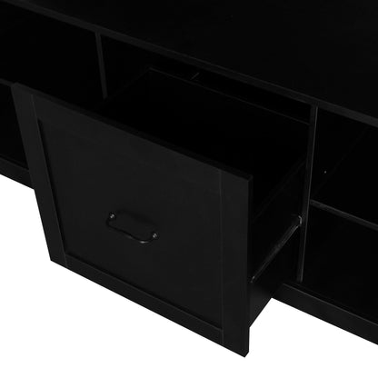 Hall Tree With 6 Hooks, Coat Hanger, Entryway Bench, 3 In 1 Design, A Spacious Drawer For Entrance, Living Room - Black