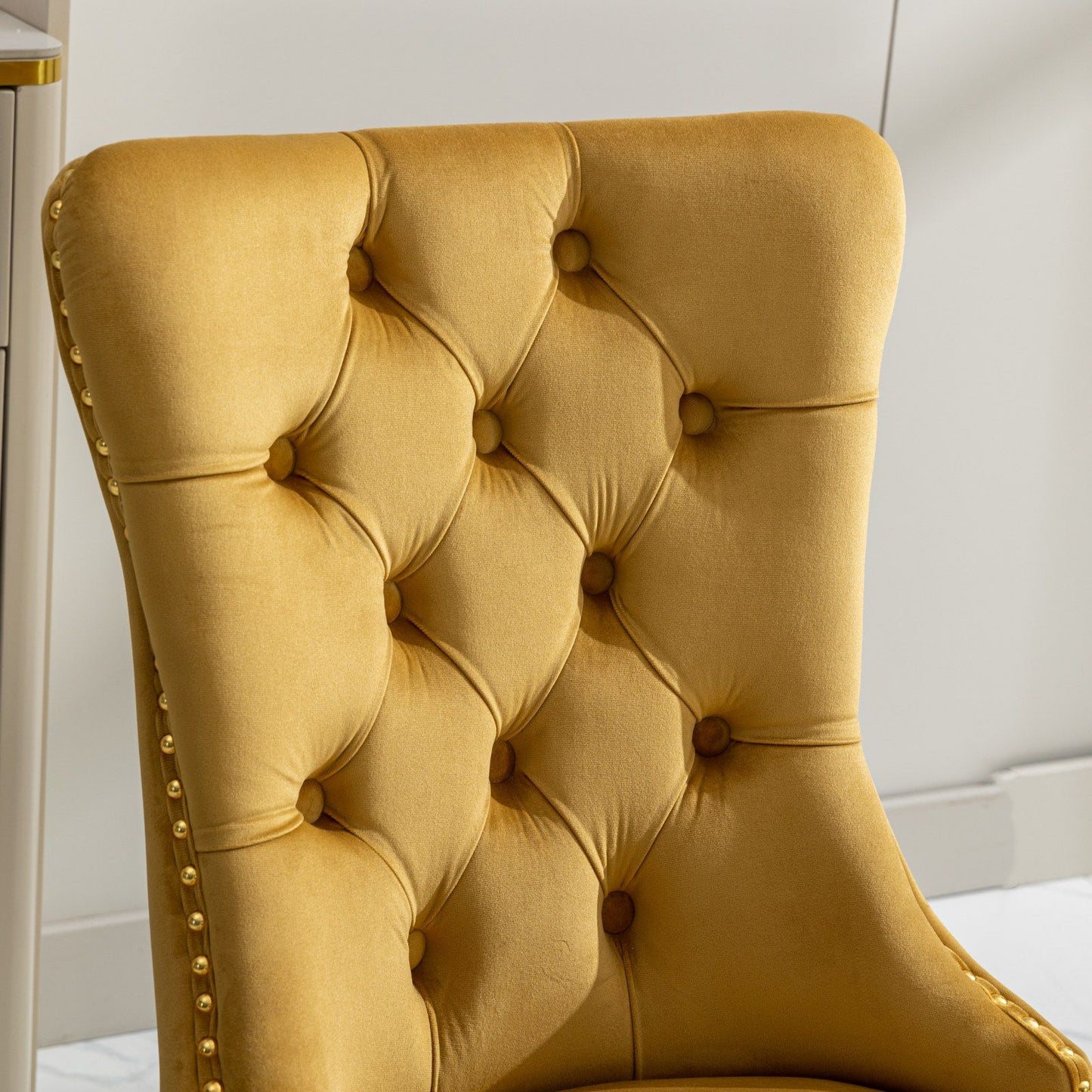 Nikki - Modern, High-End Tufted Solid Wood Contemporary Velvet Upholstered Dining Chair With Golden Stainless Steel Plating Legs, Nailhead Trim (Set of 2) - Gold