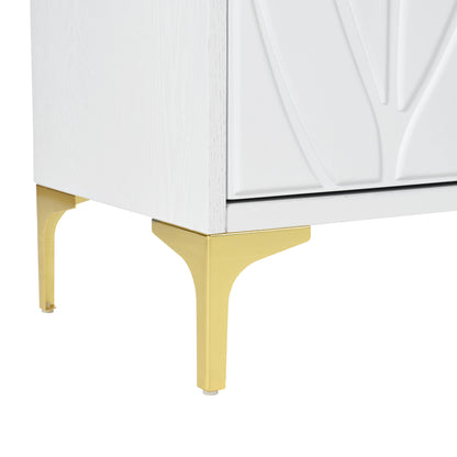 Creative Carved 4 Door Sideboard With Handleless Press To Open Design - White