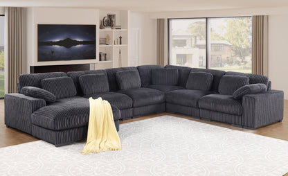 Nadine - Corduroy Modular Corner Sectional Sofa With Left Facing Chaise - Dark Gray