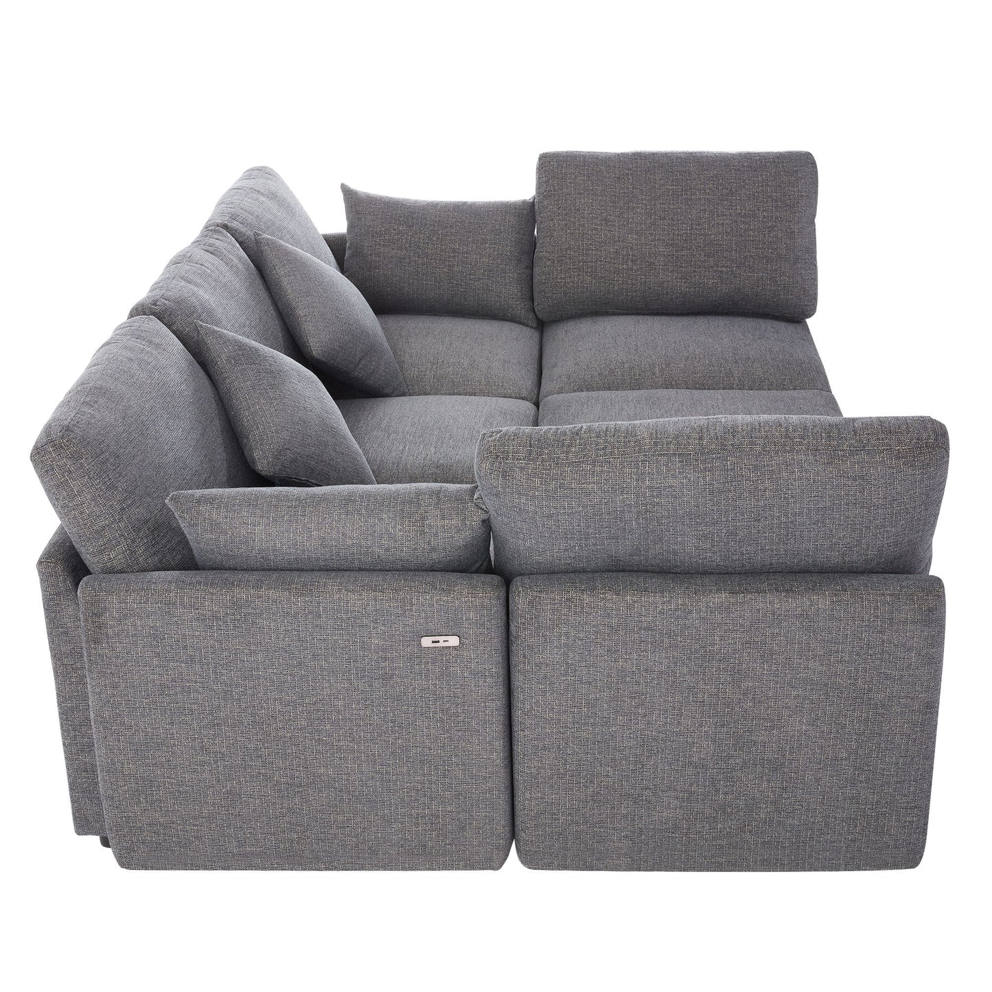 Sectional Sofa Modular Sofa U - Shaped Sofa Couch Sofa Bed L - Shaped Sofa With A Movable Ottoman And Two USB Ports For Living Room - Gray