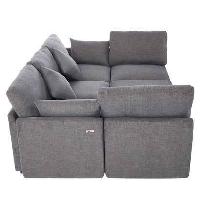 Sectional Sofa Modular Sofa U - Shaped Sofa Couch Sofa Bed L - Shaped Sofa With A Movable Ottoman And Two USB Ports For Living Room - Gray