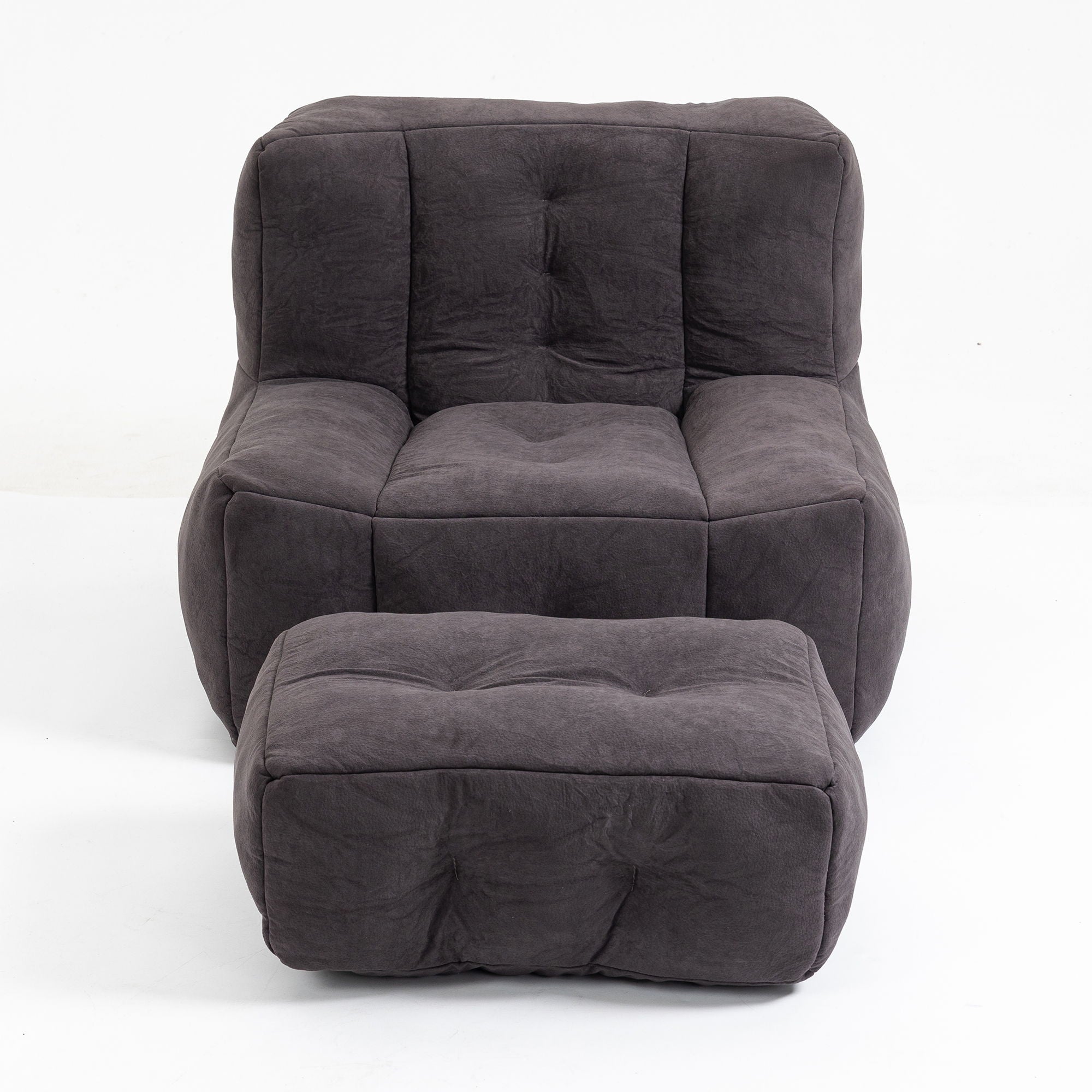 Fluffy Bean Bag Chair, Comfortable Bean Bag For Adults And Children, Super Soft Lazy Sofa Chair With Memory Foam And Ottoman, Indoor Modern Focus Bean Bag Chair For Living Room, Bedroom, Apartment - Black