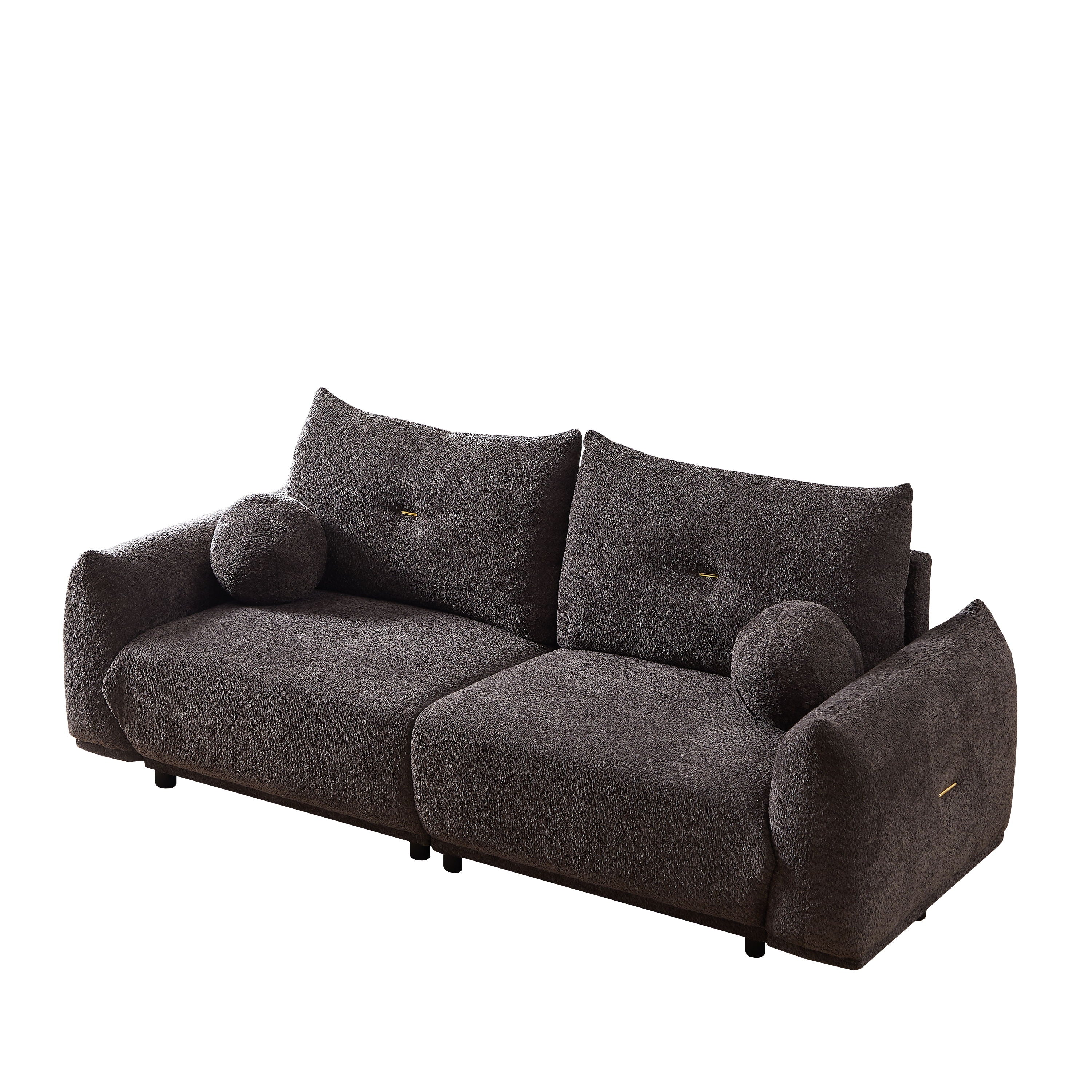 Lamb's Wool 2 Seater Cushion Sofa Comfortable Sofa For Living Room Bedroom And Other Casual Spaces Lamb's Wool Sofa With 2 Cushions And 2 Ball Pillows - Gray