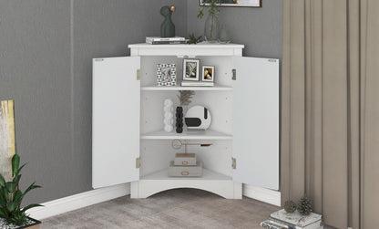 Triangle Bathroom Storage Cabinet With Adjustable Shelves, Freestanding Floor Cabinet For Home Kitchen - White