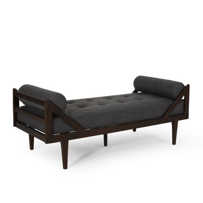 Contemporary Fabric Chaise Lounge With Button Tufted Waffle Stitching And Rolled Accent Pillows - Charcoal