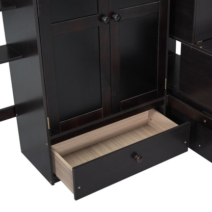 Full Size Loft Bed With Bookshelf, Drawers, Desk, And Wardrobe - Espresso