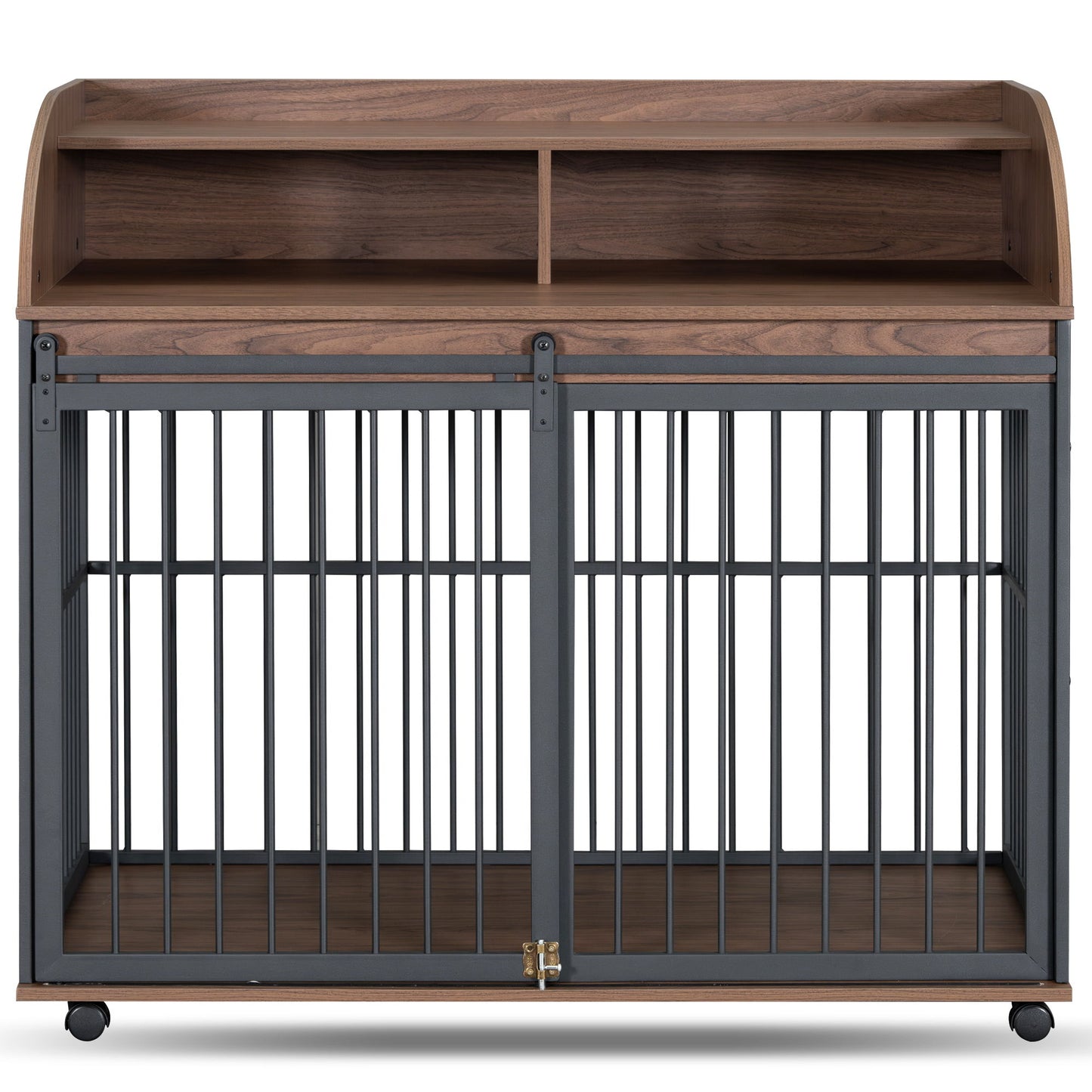 Heavy Duty Large Dog Crate Furniture For Large Medium Dog With Lockable Wheels, Wooden Dog Crate Dog Kennel, End Table Crate With Double Layer Storage - Brown