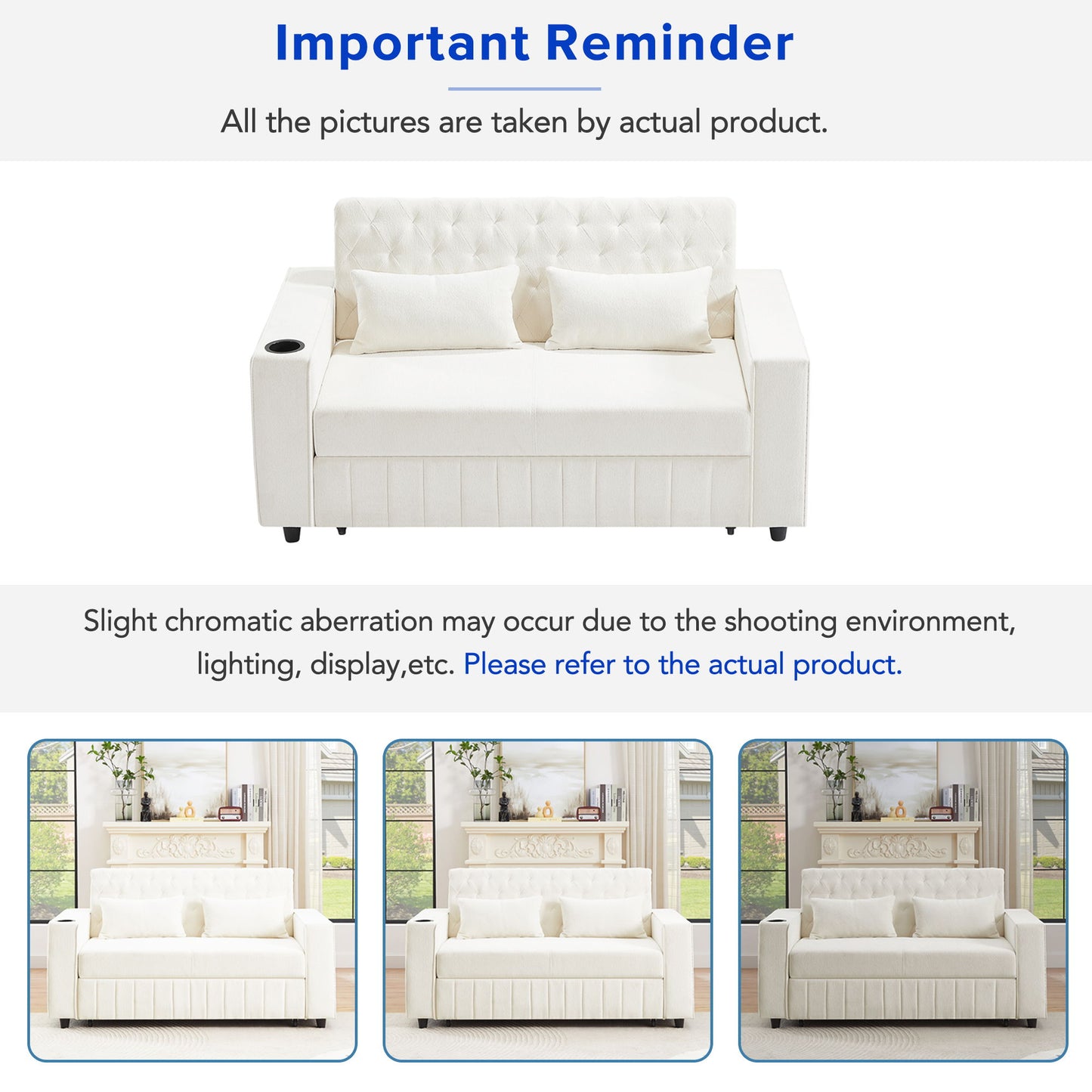 Pull Out Sofa Bed Convertible Couch Loveseat Sofa Modern Sleeper Sofa With Adjustable Backrest For Living Room - Beige