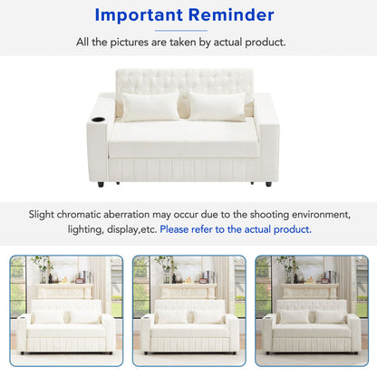 Pull Out Sofa Bed Convertible Couch Loveseat Sofa Modern Sleeper Sofa With Adjustable Backrest For Living Room - Beige